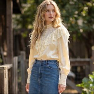 Vintage 70s Gunne Sax Ethereal Dainty Edwardian Prairie Lace Blouse Size Medium